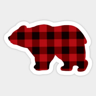 Rustic Country bear buffalo plaid design, black red plaid pattern Sticker